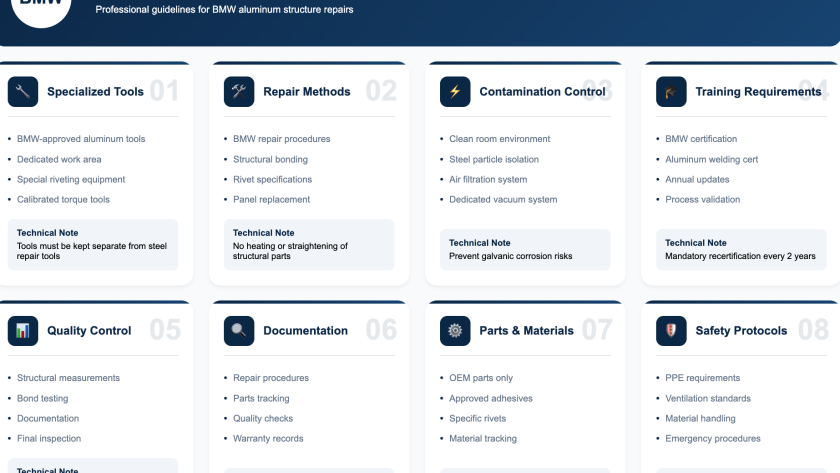 BMW aluminum body panel repair specialized techniques