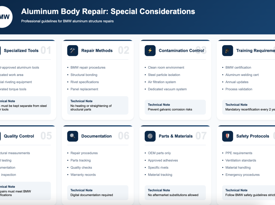 BMW aluminum body panel repair specialized techniques
