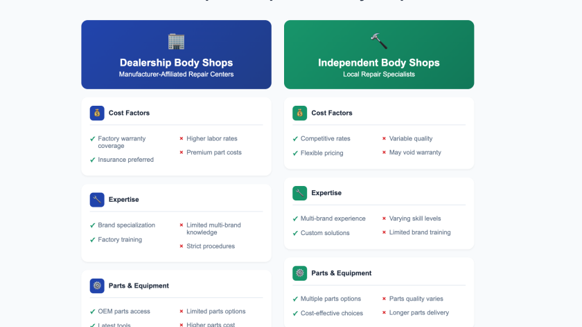 Dealership vs independent body shop comparison