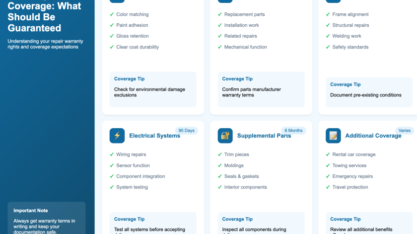 Collision repair warranty coverage documentation