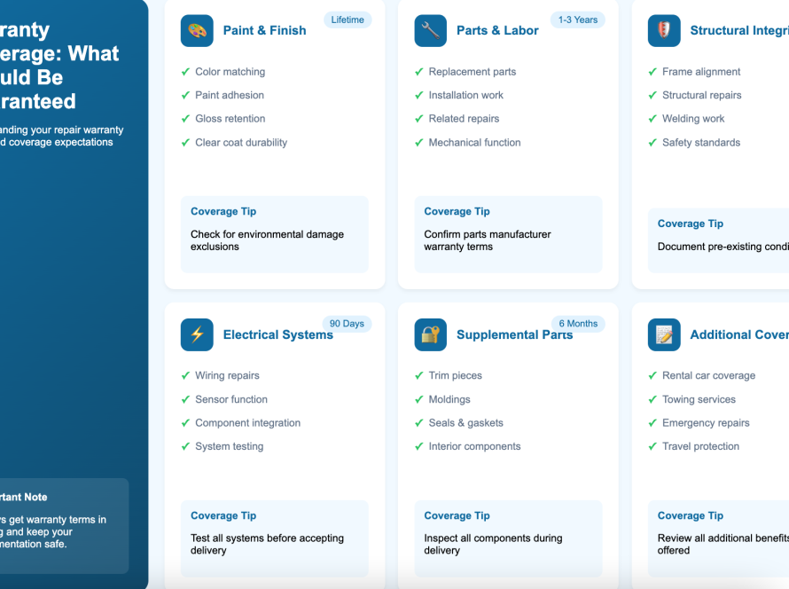 Collision repair warranty coverage documentation