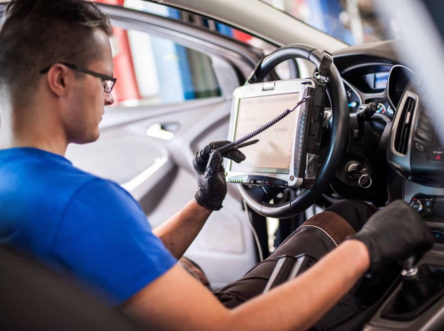 ADAS sensor calibration equipment in collision repair shop