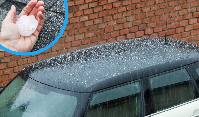 Hail damage dents on car hood requiring PDR repair