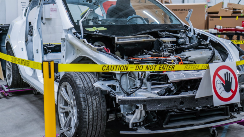 Hybrid electric vehicle in certified collision repair shop